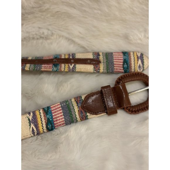 Buffalo Leather Belt 30 Medium Tapestry Tribal Ethnic Brown - Picture 3 of 6